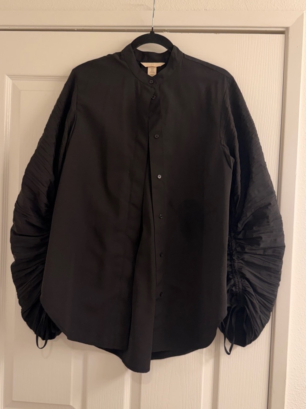 H&M Black Lightweight Button-Up Shirt Jacket with Ruched Sleeves